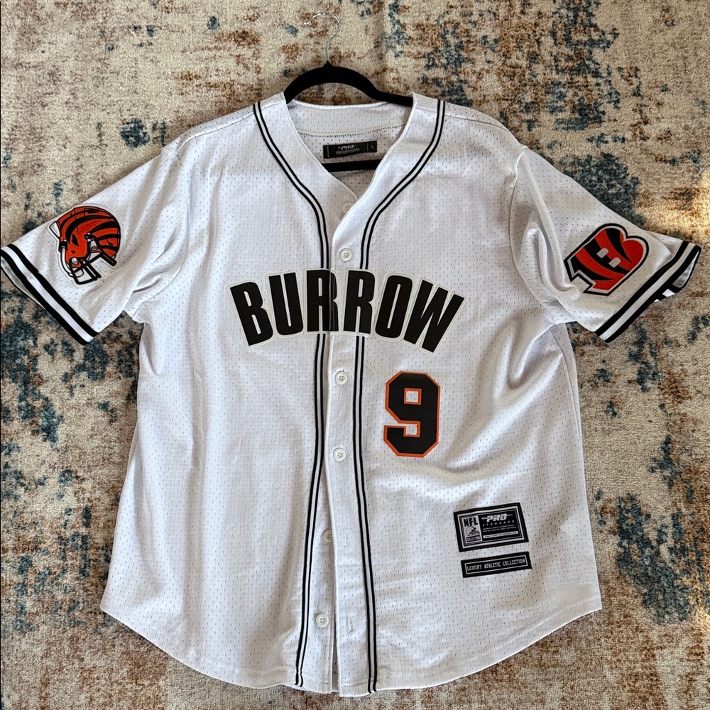 White Bengals Baseball Burrow Jersey with Black and Orange Accents